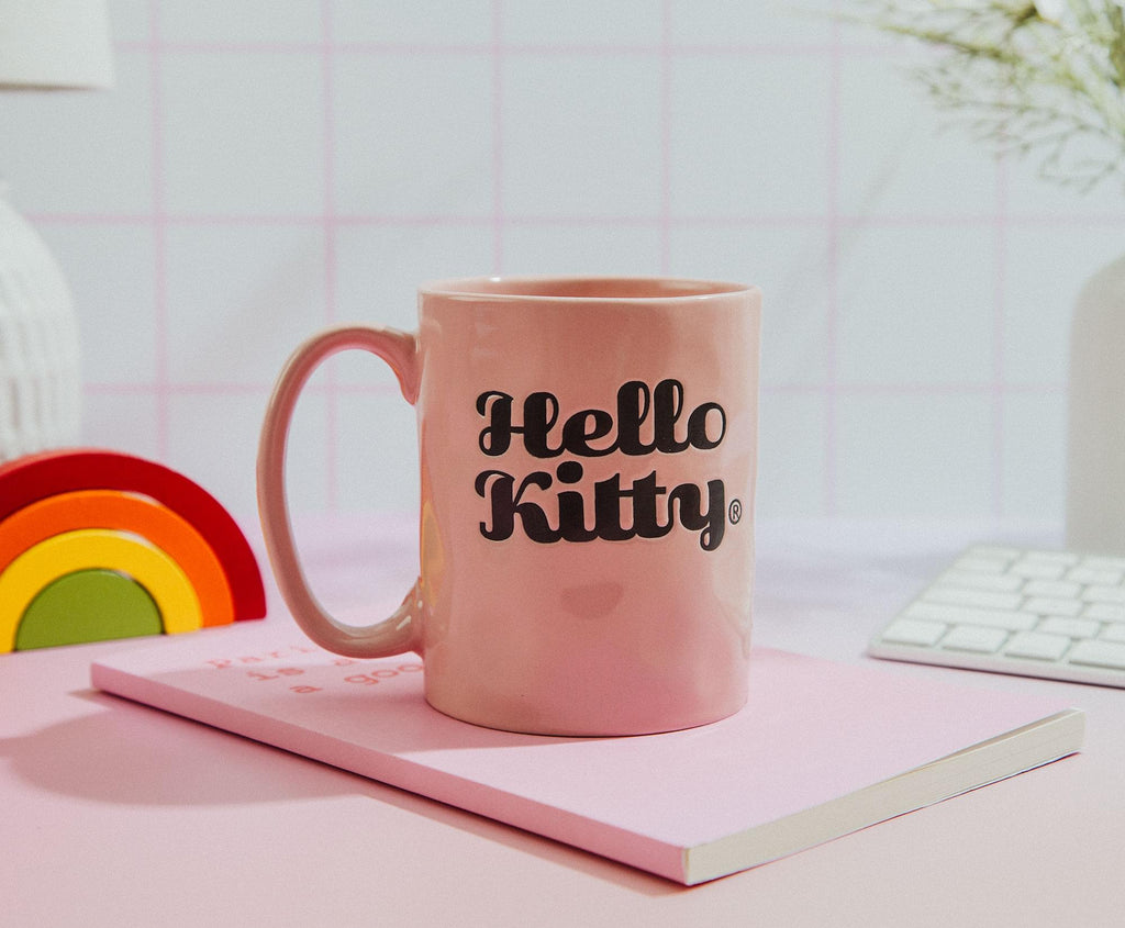 Sanrio Hello Kitty Flower Badge Wax Resist Ceramic Pottery Mug | Holds 18 Ounces