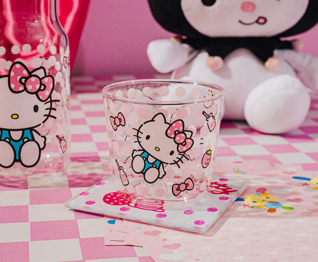 Sanrio Hello Kitty Pink Dots 18-Ounce Glass Pitcher and 8-Ounce Cup