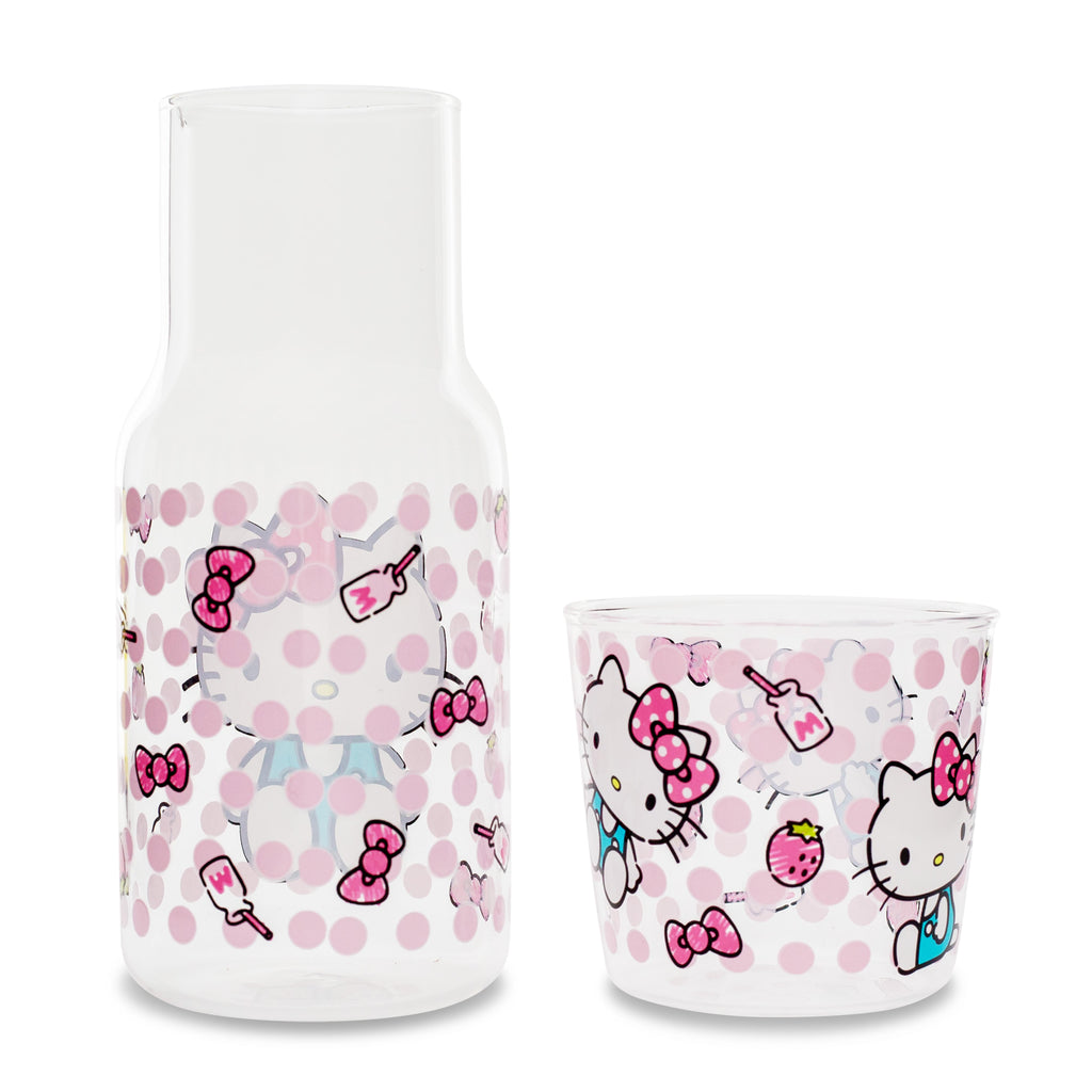 Sanrio Hello Kitty Pink Dots 18-Ounce Glass Pitcher and 8-Ounce Cup