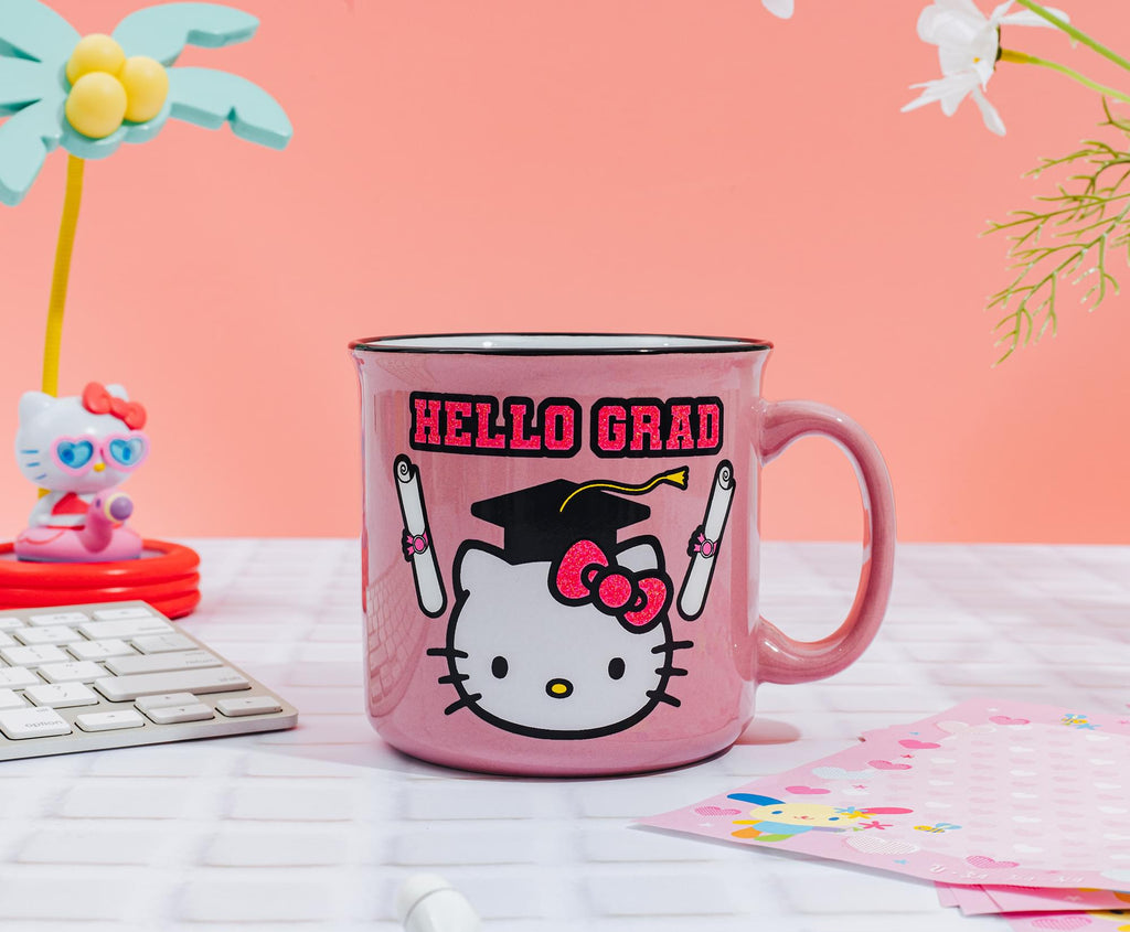 Sanrio Hello Kitty "Hello Grad" Ceramic Glitter Camper Mug | Holds 20 Ounces