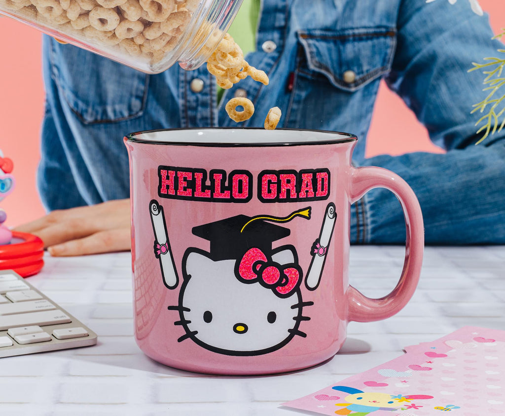 Sanrio Hello Kitty "Hello Grad" Ceramic Glitter Camper Mug | Holds 20 Ounces