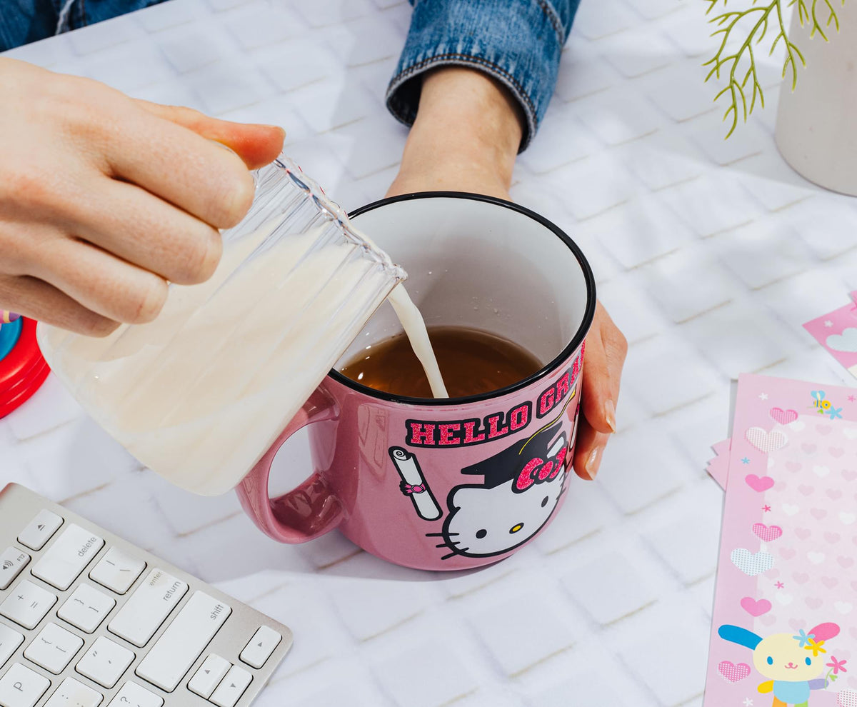 Sanrio Hello Kitty "Hello Grad" Ceramic Glitter Camper Mug | Holds 20 Ounces