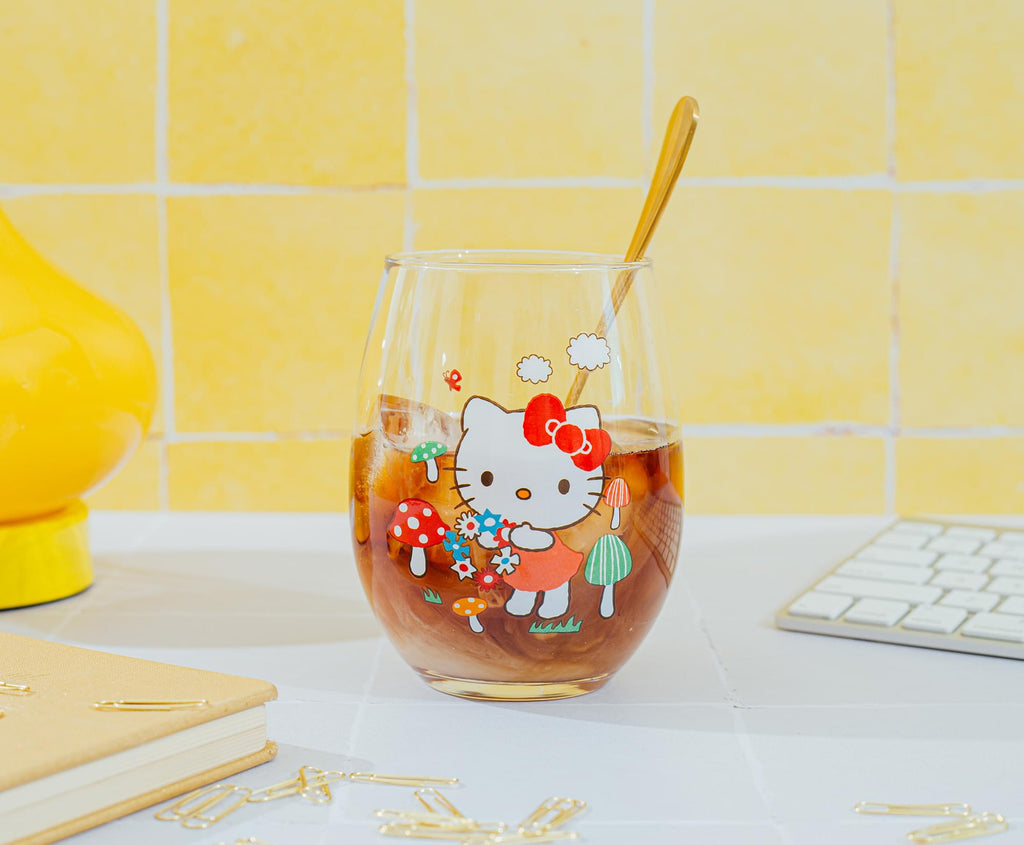 Sanrio Hello Kitty Mushrooms Stemless Wine Glass | Holds 20 Ounces