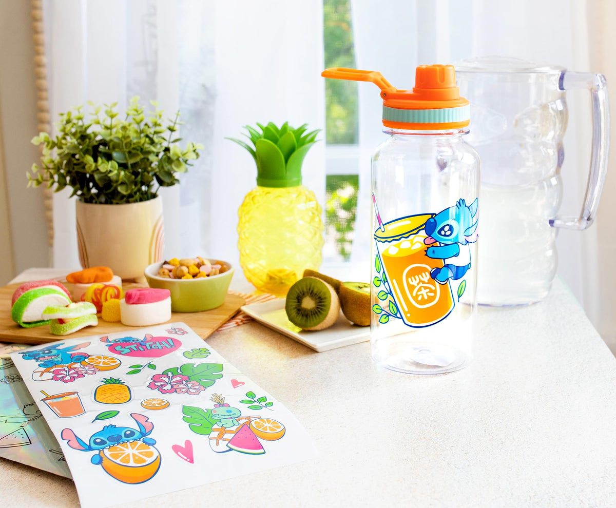 Disney Lilo & Stitch Bubble Tea Plastic Water Bottle and Decal Sticker Set