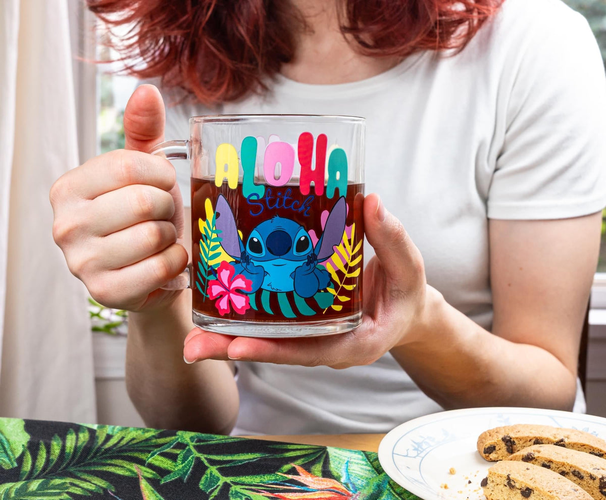 Disney Lilo & Stitch "Aloha" 18-Ounce Glass Coffee Mug