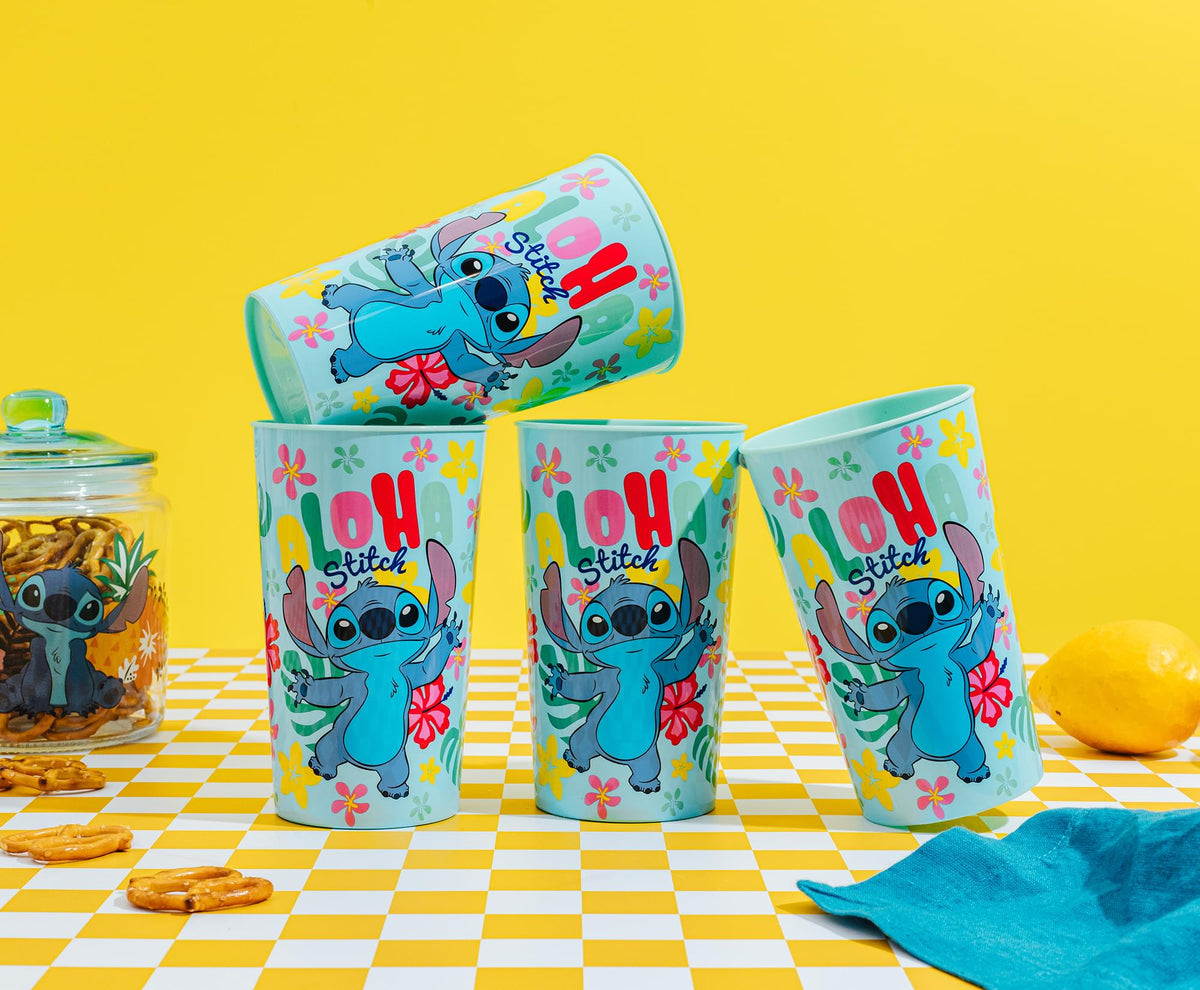 Disney Lilo & Stitch "Aloha" 4-Piece Plastic Cup Set | Each Holds 22 Ounces