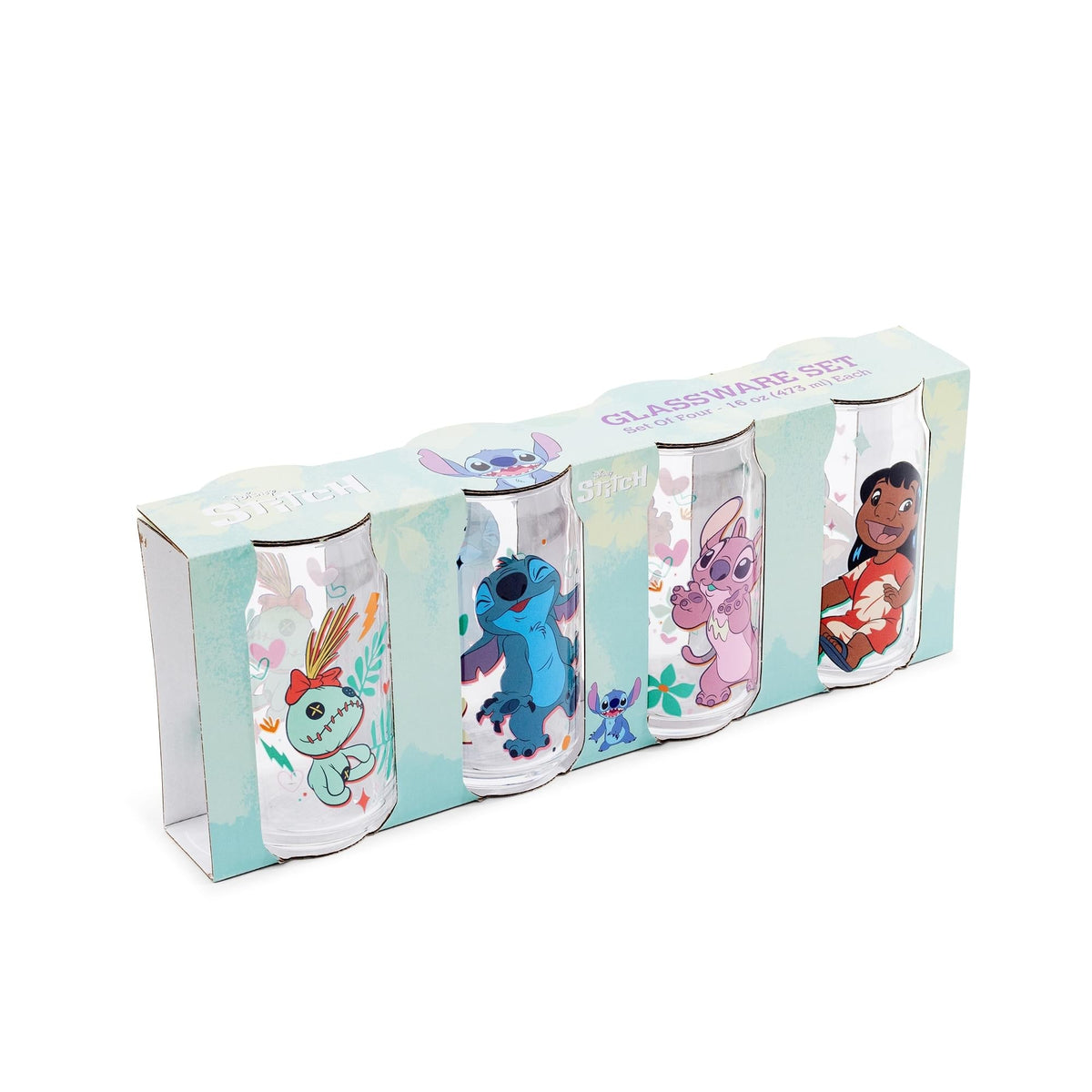 Disney Lilo & Stitch Characters 4-Piece Glass Can Set | Each Holds 16 Ounces