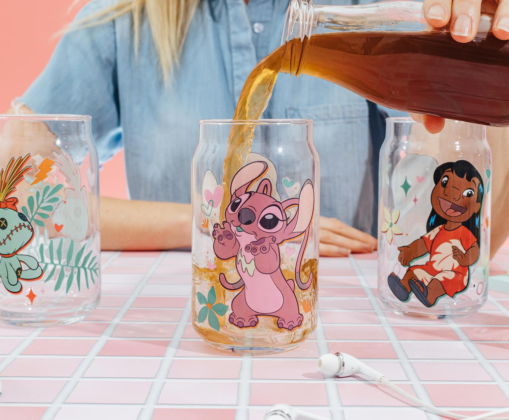 Disney Lilo & Stitch Characters 4-Piece Glass Can Set | Each Holds 16 Ounces