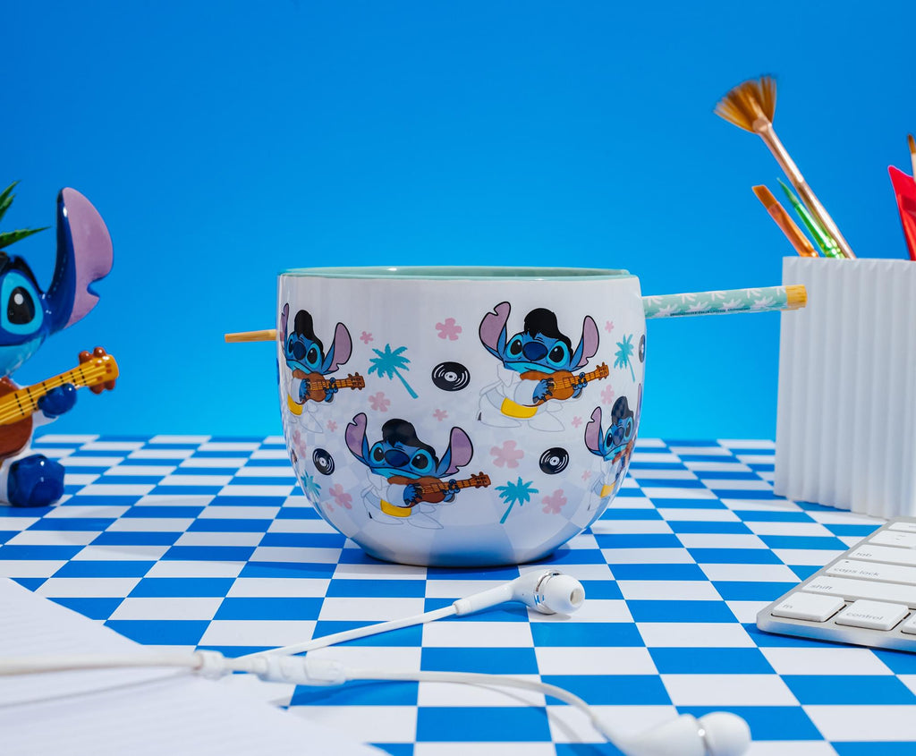 Disney Lilo & Stitch Elvis Stitch 20-Ounce Ceramic Ramen Bowl and Chopstick Set