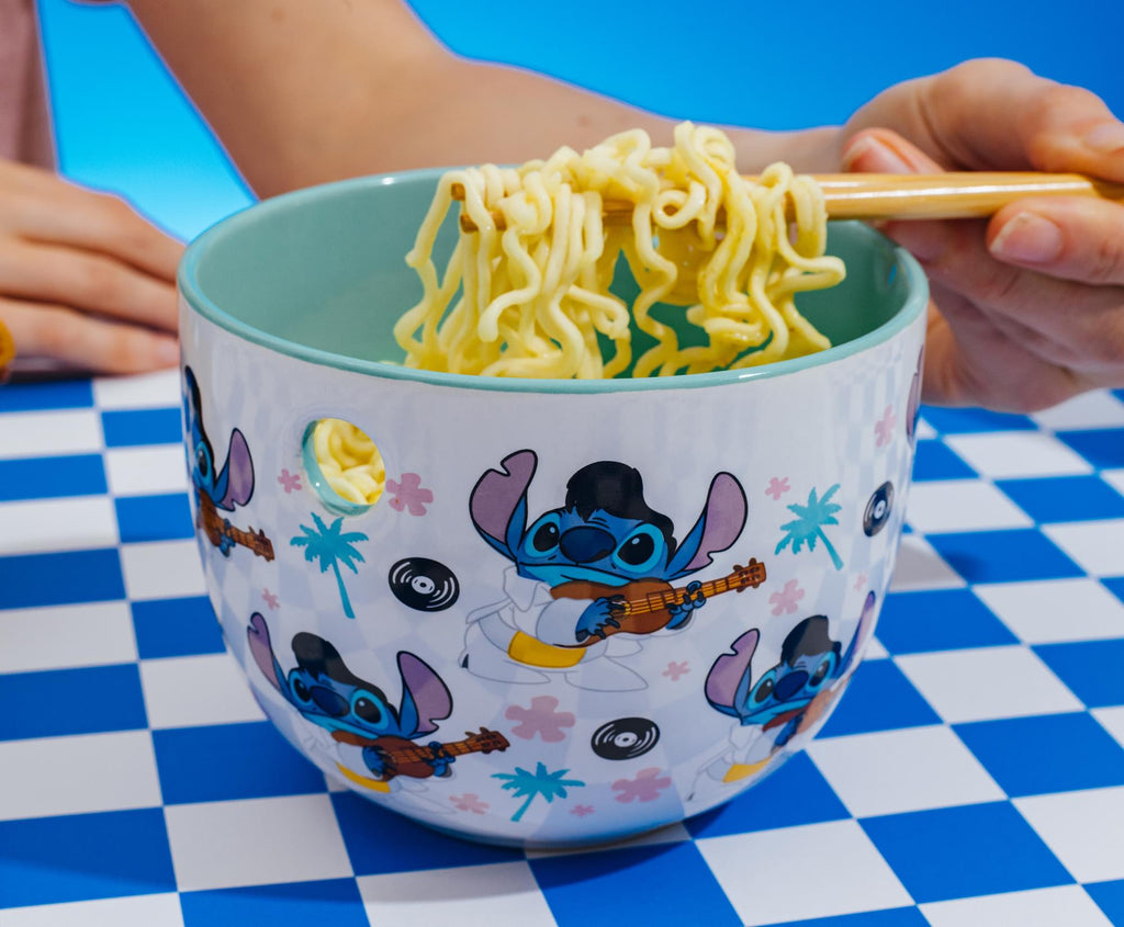 Disney Lilo & Stitch Elvis Stitch 20-Ounce Ceramic Ramen Bowl and Chopstick Set