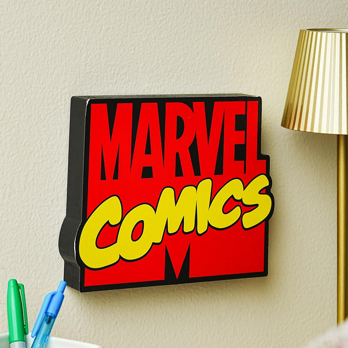 Marvel Comics Logo Die-Cut Wooden Wall Art Sign | 7 x 8 Inches