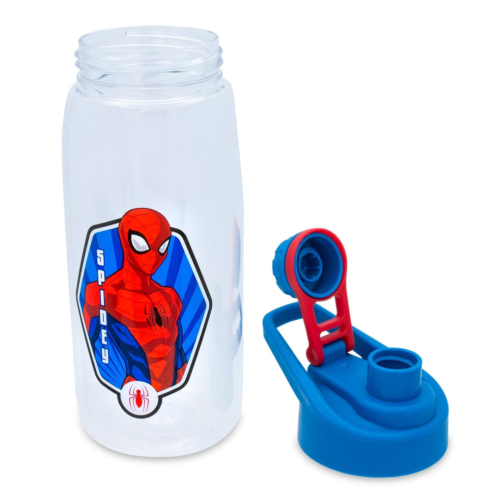 Marvel Comics Spider-Man Hinged Handle Plastic Water Bottle and Sticker Set