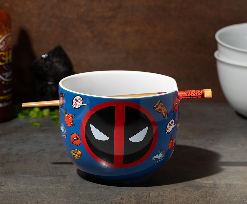Marvel Deadpool Iconography 20-Ounce Ramen Bowl and Chopstick Set