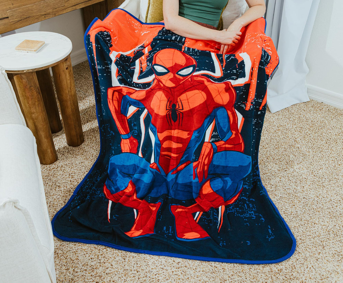 Marvel Spider-Man Skyline Pose Fleece Throw Blanket | 45 x 60 Inches