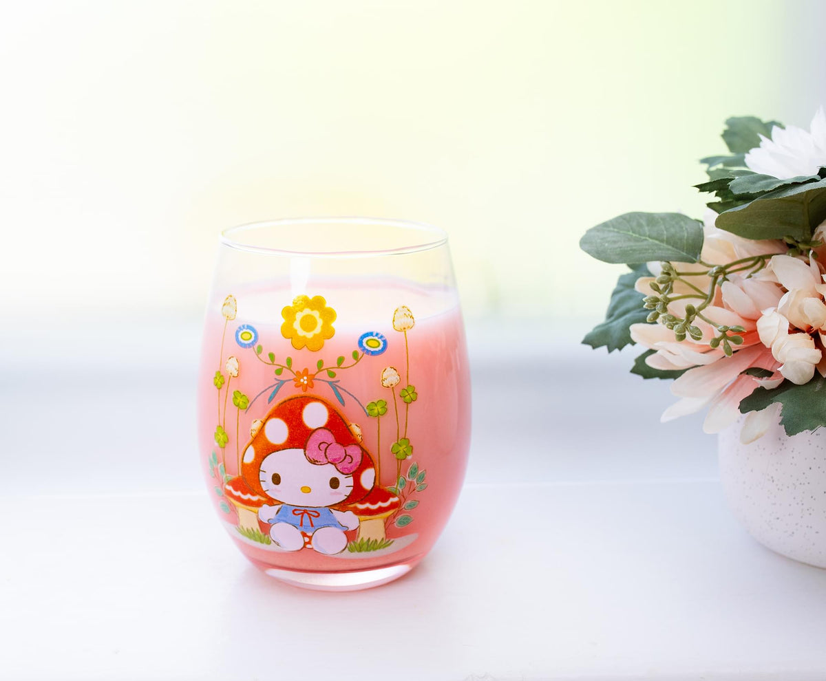 Sanrio Hello Kitty Mushroom Art Stemless Wine Glass | Holds 20 Ounces