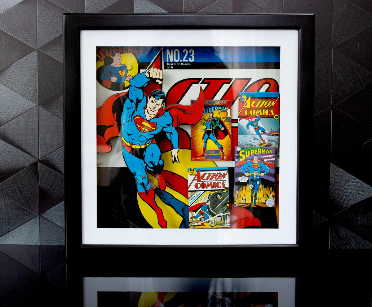 DC Comics Superman #23 Wood Frame 3D Shadow Box Wall Art | 14 x 14 Inches