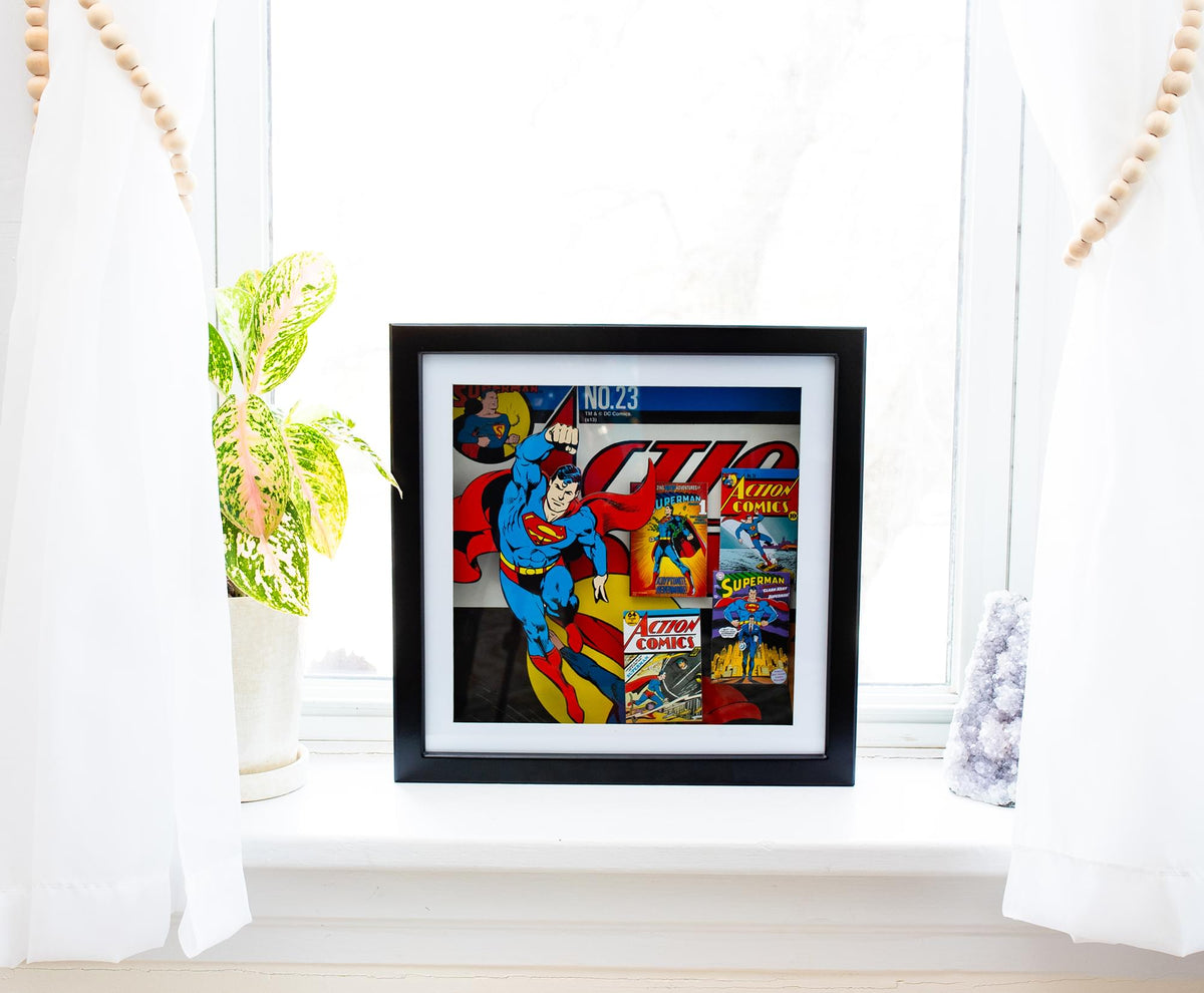 DC Comics Superman #23 Wood Frame 3D Shadow Box Wall Art | 14 x 14 Inches