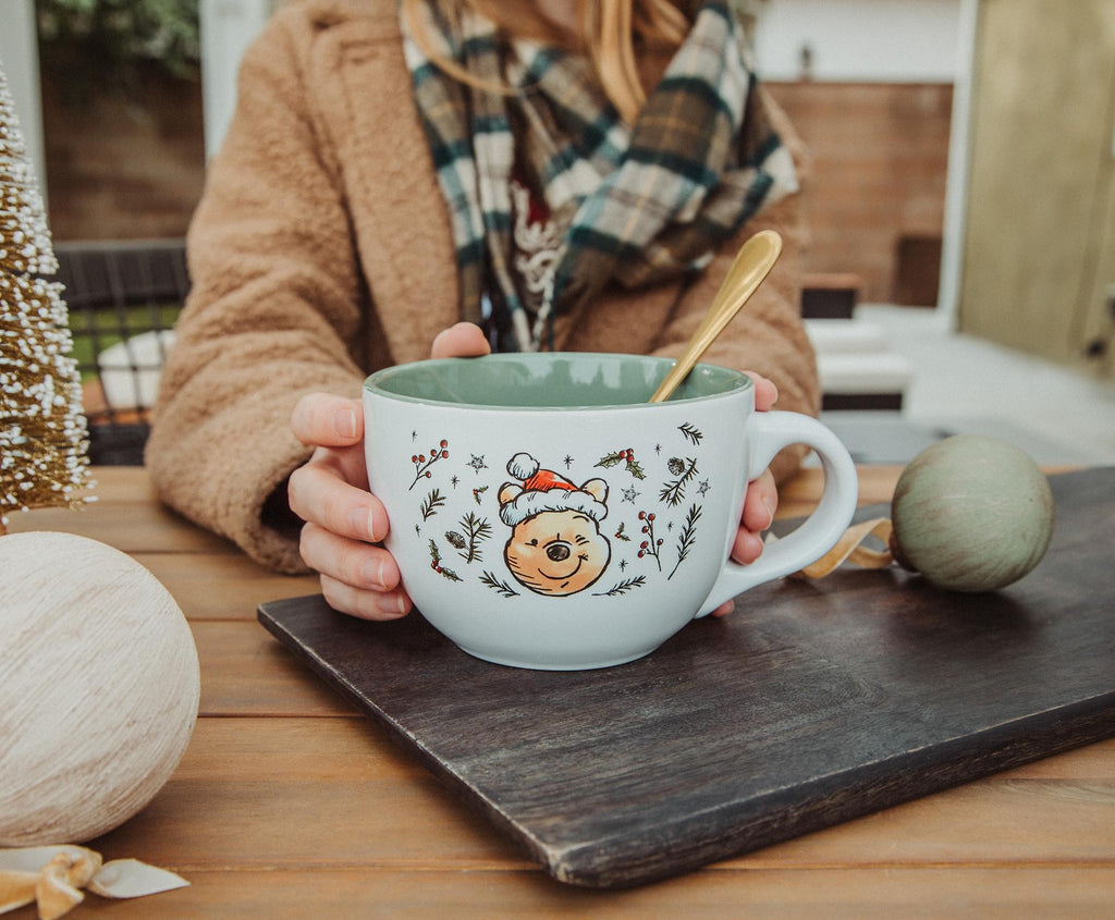 Disney Winnie the Pooh Holly Holidays Ceramic Soup Mug | Holds 24 Ounces