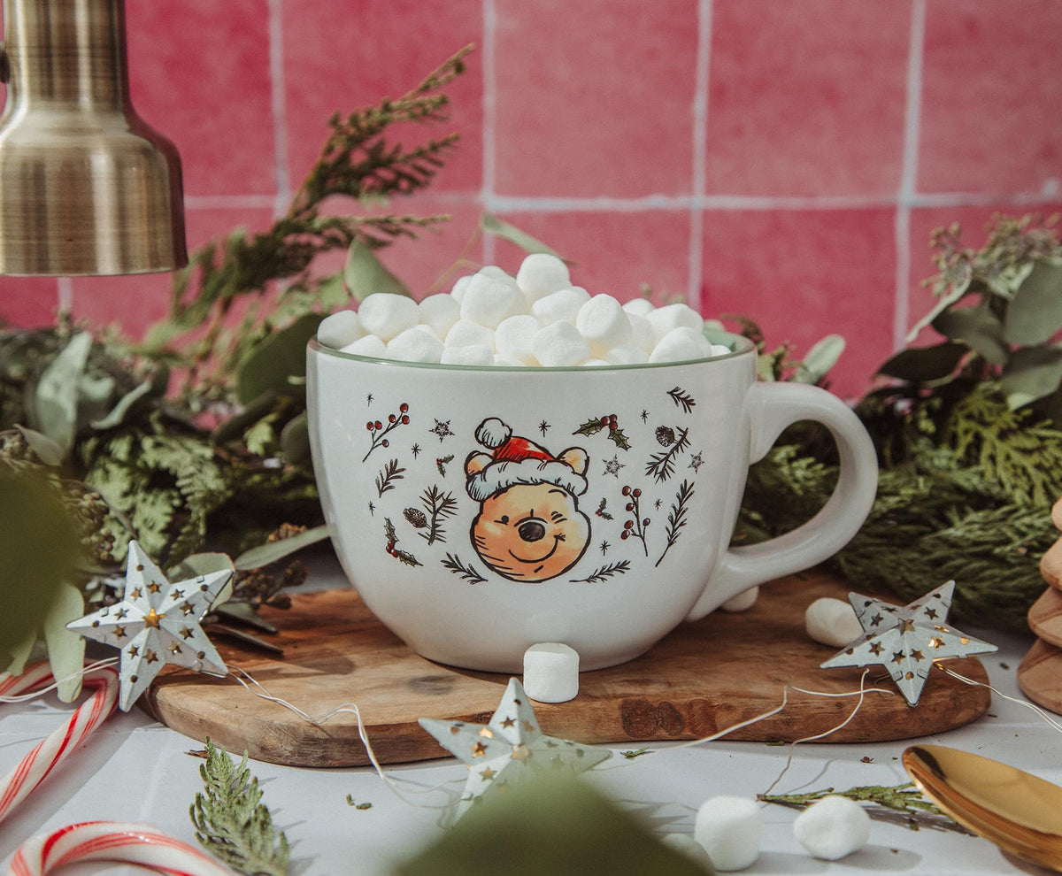 Disney Winnie the Pooh Holly Holidays Ceramic Soup Mug | Holds 24 Ounces