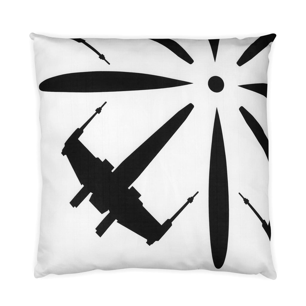 Star Wars White Throw Pillow | Black X-Wing Fighter Design | 25 x 25 Inches