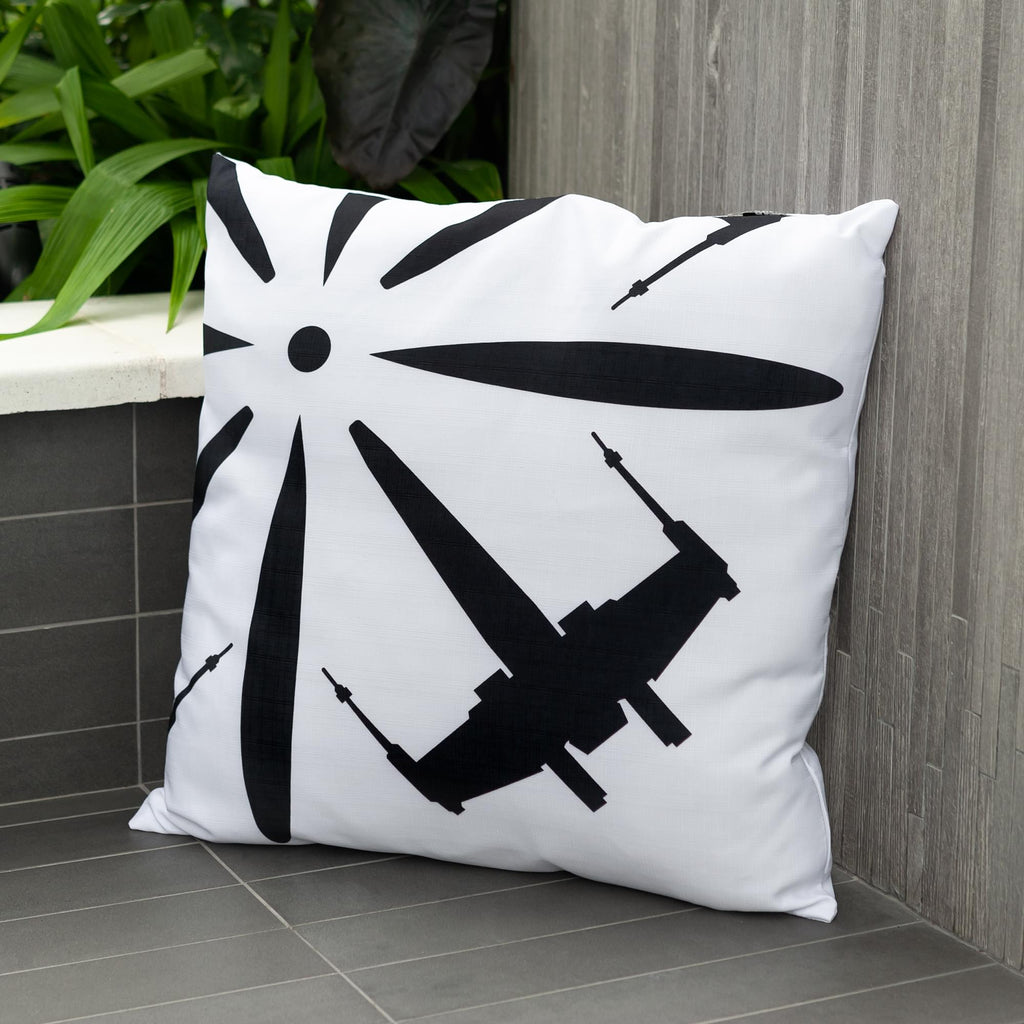 Star Wars White Throw Pillow | Black X-Wing Fighter Design | 25 x 25 Inches