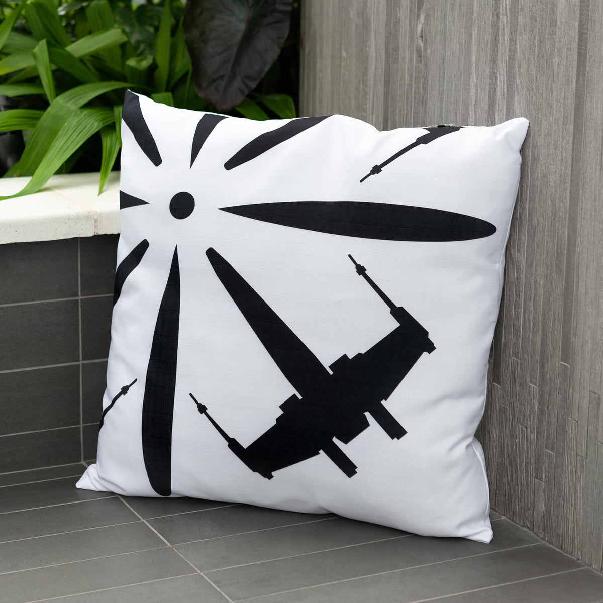 Star Wars White Throw Pillow | Black X-Wing Fighter Design | 25 x 25 Inches