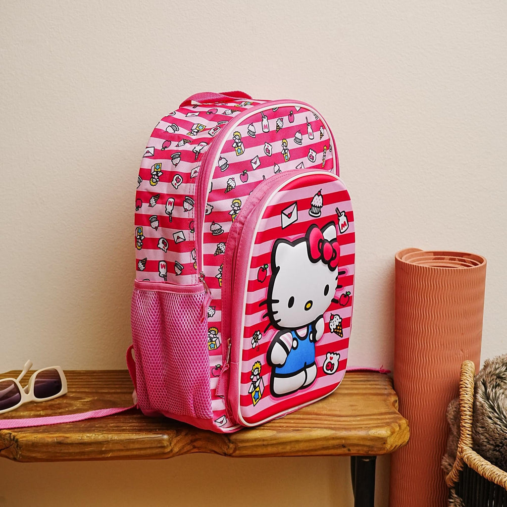 Sanrio Hello Kitty Pink Striped 16 Inch Backpack with Front Pocket